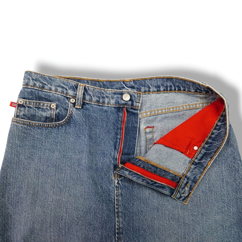 Polo Jeans Ralph Lauren Denim Knee Skirt Front Split Flag Tab Medium Wash 10 - Picture 5 of 8